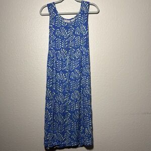 April Cornell Batik Floral Midi Dress Cottagecore Beach Blue Size Small